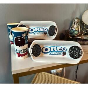 Vintage Oreo Dunk Ceramic Trays + Cups Set — 1990s Promo Collectibles
